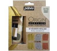 Peinture acrylique - 3 couleurs métalliques - Tubes 60ml - Haute viscosité - Pébéo - Origin acrylics