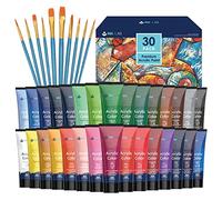 Peinture Acrylique 30 Tubes 36ml Set de Peinture Acrylique avec pinceaux Non Toxique Couleurs Brillantes pour Peinture sur Toile Papier Bois Pierre Artistes Enfants,Pigments Riches