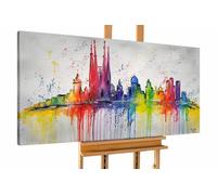 Peinture acrylique 'CIUDAD DEL MAR' | Oeuvre peinte a la main | 140x70cm