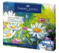 Faber-Castell 379280 - Set de peinture acrylique 18 pièces, avec 12 couleurs acryliques, toile 20 x 25 cm, palette de mélange et 4 pinceaux