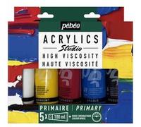 Peinture acrylique - Haut viscosité - Coffret 5 tubes 100ml - Couleurs primaires - Pébéo Studio G