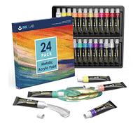 Peinture Acrylique Métallique 24 Tubes 12ml Couleurs Brillantes Kit de Peinture Acrylique Métalliques pour Peinture sur Toile Papier Bois Pierre Céramique Artistes Enfants,Pigments Riches