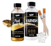 Peinture Acrylique Métallisée, 200g Kit de Peinture Métallique Dorée à Base d'eau pour Bois, Métal, Artistique, Réparation de Meubles et Artisanat, Peinture Liquide à la Feuille d'or＆Vernis Brillant