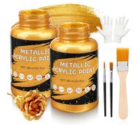 Peinture acrylique métallisée dorée - 300 ml - Peinture dorée à base d'eau - Feuilles d'or - Pour bricolage - Peinture acrylique imperméable - Pour toile, bois, argile, tissu, céramique, pierre, verre