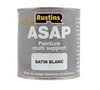 Peinture Acrylique Multi-Supports Blanche Satinée à Séchage Rapide pour Métal et Bois 1 l - 12 à 14 m² (Rustin's ASAP)