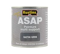 Peinture Acrylique Multi-Supports Gris Satinée à Séchage Rapide pour Bois, métal, plastique, acier galvanisé, tuiles, verre, MDF et UPVC 1 l - 12 à 14 m² (Rustin's ASAP)