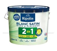 Peinture acrylique murs et plafonds Ripolin 2-en-1 blanc satin 10L
