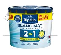 Peinture acrylique murs & plafonds Ripolin 2-en-1 blanc mat 12 L