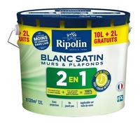 Peinture acrylique murs & plafonds Ripolin 2-en-1 blanc satin 12 L