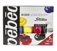 Pébéo - Studio Acrylics Pack Primaires 5 Tubes 100 ml - Kit Tubes de Peinture Acrylique et Pinceau - Assortiment Pébéo Acrylique - 5 tubes couleurs primaires de 100 ml