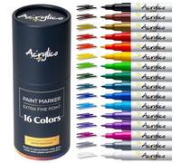 Peinture acrylique stylos marqueurs en Oblique (Groupe) : 16 Peinture acrylique marqueurs pointe extra fine Set|water Resist, séchage rapide Peinture non toxique marqueurs pour toile en céramique,