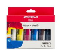 Peinture acrylique - Talens - AMSTERDAM - 6 couleurs primaires - 20 ml - Mat