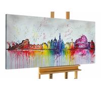 Peinture acrylique 'THE ETERNAL CITY' | Oeuvre peinte a la main | 140x70cm
