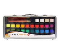 Peinture acrylique - Valise métal - 34 pots + 4 pinceaux + 1 guide mélange - Dal