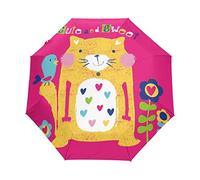 Peinture Amour Jaune D’Oiseau De Chat Parapluie Pliant Ouverture et Fermeture Automatique Protection UV Parapluies Pliant Coupe-Vent Ultra-léger pour Voyager Plage Femmes Enfants Fille