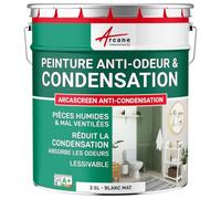 Peinture Anti Condensation, Anti Odeur, Moisissure - ARCASCREEN 2.5 L Blanc | Anti-Condensation et Anti-Odeur, Limite les Moisissures, Lavable, Murs et Plafonds, Pièces Humides - Arcane Industries