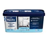 RIPOLIN - Peinture Anti-Humidité Intérieur - Haute Protection pour Murs Sujets aux Infiltrations d'Eau - Protège des Moisissures - Microporeuse & Lessivable - Satin - 2,5L - Blanc