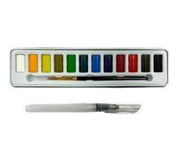 Peinture aquarelle - 12 couleurs - Demi-godet - Pinceau + pinceau à réservoir - AMT