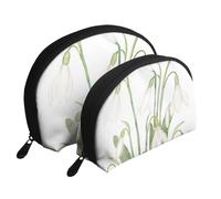 Peinture Aquarelle botanique de Fleur de Perce-Neige Blanche, Trousse de Maquillage Coquille Femme Petit Porte-Monnaie Trousse de Toilette Trousse à cosmétiques 2 pièces