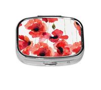 Peinture aquarelle, coquelicot rouge, pilulier à 2 compartiments, organiseur portable