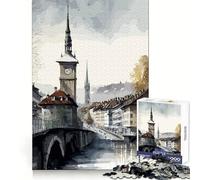 Peinture Aquarelle de Berne, Puzzle de 1000 pièces pour Adultes, Exercice de logique, Divertissement Occasionnel, Bords Nets, idéal pour Noël (38x26cm)