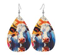 Peinture aquarelle de deux boucles d'oreilles en cuir imprimé double face en forme de gouttes d'eau, créative, légère et novatrice, couleurs vives et vives.