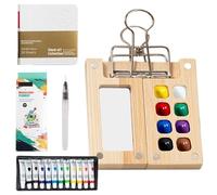 Peinture aquarelle de voyage portable avec boîte à 8 compartiments en noyer, 12 couleurs, 6 ml, peinture anglaise de 12 cm, fontaine et carnet de croquis relié pour les voyages d'esquisse, fournitures