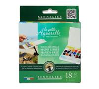 Peinture aquarelle - Fine - Boîte 18 demi-godets - Sennelier - La petite aquarelle - Mains libres
