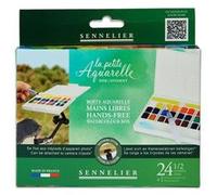 Peinture aquarelle - Fine - Boîte 24 demi-godets - Sennelier - La petite aquarelle - Mains libres