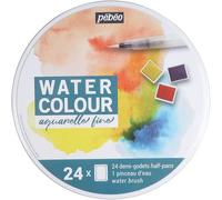 Peinture aquarelle - Fine - Coffret métal de 24 demi-godets - Pinceau inclus - P