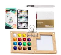 Peinture aquarelle portable avec boîte transparente moulée par injection à 15 compartiments, 24 couleurs, fontaine anglaise de 12 cm et carnet de croquis relié pour voyage croquis voyages