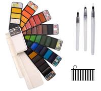 Peinture Aquarelle Professionnelle-Palette pour Aquarelle 42Couleurs Transportable avec 3 Pinceau à Réservoir d’Eau 1 Sac de Pinceau