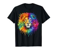 Peinture Aquarelle réaliste Lion Arc-en-Ciel Art coloré T-Shirt