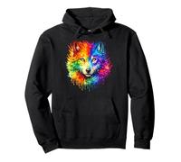 Peinture Aquarelle réaliste Loup Arc-en-Ciel coloré Sweat à Capuche