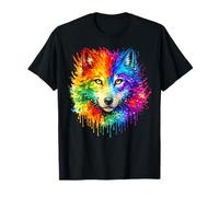 Peinture Aquarelle réaliste Loup Arc-en-Ciel coloré T-Shirt