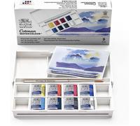Peinture aquarelle - WINSOR & NEWTON - Boite de poche - 8 demi-godets - Couleurs variées - Idéale pour paysages