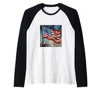Peinture Artistique avec Drapeau américain « God Bless America Land That I Love » Manche Raglan