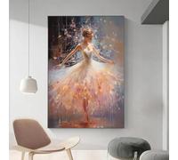 Peinture artistique de ballet élégante sur toile - Impressions d'art mural - Affiche de danseuse pour chambre de fille - Décoration d'intérieur - (55 x 75 cm) - Sans cadre