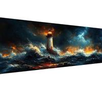 Peinture au Diamant 5D DIY Kit Complet Phare, 60x120cm Grand Tableau Diamond Painting Océan, Broderie Diamant Strass Ronds, Loisirs Créatifs Adultes, Décoration Salon, Idée Cadeau Printemps Y1-276