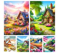 Peinture au diamant 5D pour décor de paysage de jardin rural, broderie au point de croix, art de la mosaïque, manoir bricolage, PP5606 4-C