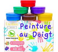 Peinture au Doigt Enfant - CREATIVE DECO - 6 x 40 ml Pots - Couleurs Intenses et Vives - Lavable à l'eau