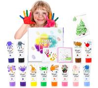 Peinture au Doigt Lavable pour Enfants, 12 Couleurs x 60ml Peintures a Leau Enfant avec Livre Coloriage, Kit Peinture Enfant Convient Cadeaux d'éveil Pour Enfants, Peinture à la Main, Non Toxique