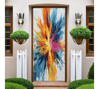 Peinture Autocollants de Porte 77x200 cm Art du graffiti Tie Dye 3D Trompe L'Oeil Auto-adhésif Vinyle Porte Papier Stickers Imperméable Mur Salon Chambre Salle Bain Décor