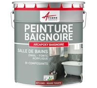 Peinture Baignoire Lavabo Bac à douche : Résine Salle de Bain pour Baignoire émail, acrylique et fonte - 2.5 kg (jusqu'à 8 m² en 2 couches) Rouge Tomate - RAL 3013 - ARCANE INDUSTRIES