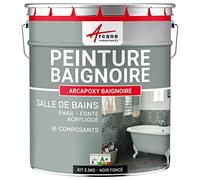 Peinture Baignoire Lavabo Bac à douche : Résine Salle de Bain pour Baignoire émail, acrylique et fonte - 2.5 kg (jusqu'à 8 m² en 2 couches) Noir foncé RAL 9005 - ARCANE INDUSTRIES