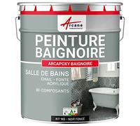 Peinture Baignoire Lavabo Bac à douche : Résine Salle de Bain pour Baignoire émail, acrylique et fonte - 1 kg (jusqu'à 3 m² en 2 couches) Noir foncé RAL 9005 - ARCANE INDUSTRIES