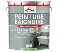 Peinture Baignoire Lavabo Bac à douche : Résine Salle de Bain pour Baignoire émail, acrylique et fonte - 2.5 kg (jusqu'à 8 m² en 2 couches) Vert Blanc - RAL 6019 - ARCANE INDUSTRIES