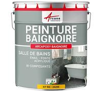 Peinture Baignoire Lavabo Bac à douche : Résine Salle de Bain pour Baignoire émail, acrylique et fonte - 1 kg (jusqu'à 3 m² en 2 couches) Jaune Signalisation - RAL 1023 - ARCANE INDUSTRIES