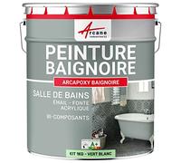 Peinture BAIGNOIRE LAVABO : Résine Salle de Bain pour Baignoire émail, acrylique et fonte - 1 kg (jusqu'à 3 m² en 2 couches) Vert Blanc - RAL 6019 - ARCANE INDUSTRIES