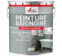 Peinture BAIGNOIRE LAVABO : Résine Salle de Bain pour Baignoire émail, acrylique et fonte - 1 kg (jusqu'à 3 m² en 2 couches) Gris Argent - RAL 7001 - ARCANE INDUSTRIES